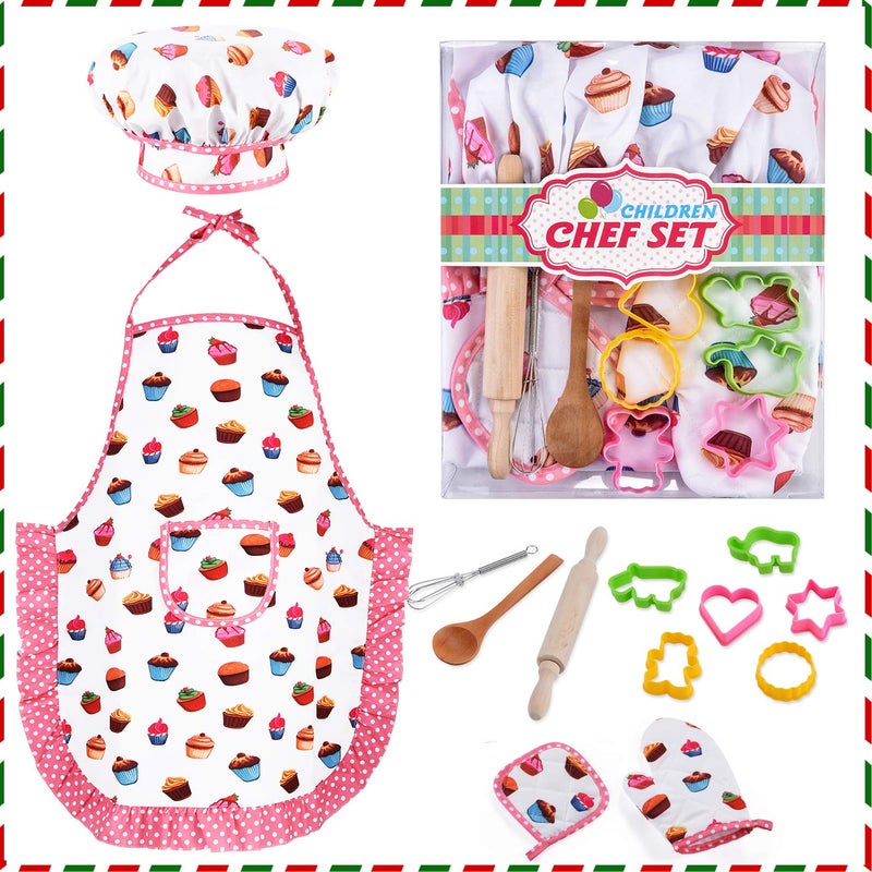 HmiL-U Chef Set for Kids - 13 Pcs Kid Cooking and Baking Sets Includes Apron, Hat, Utensils, Cooking Mitt for Kids Chef Role Play Sets , Gift for 3 Year Old Girls and up(Cake) - Image 1